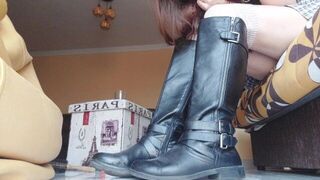 Giantess tries to crush you with her boots but swallows you whole - porn video