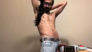 cumming inside of vibrating cock sleeve strapped under desk - porn video
